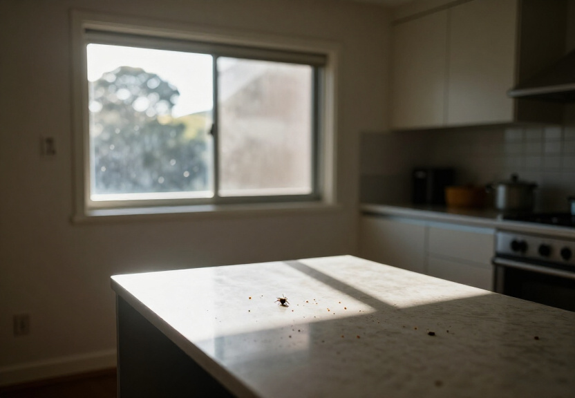 Spider webs and droppings in a Thornleigh rental garage before treatment